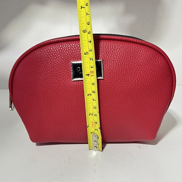 NEW GUESS Red Pebbled Faux Leather Travel Case & Makeup Bag Set - Picture 16 of 16